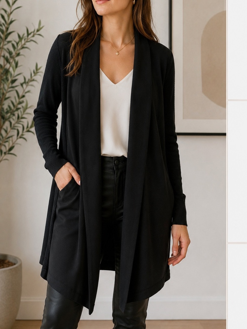 Ted Baker Sonyia Longline Mixed Media Open Front Cardigan Black Ted Size 4 US 10